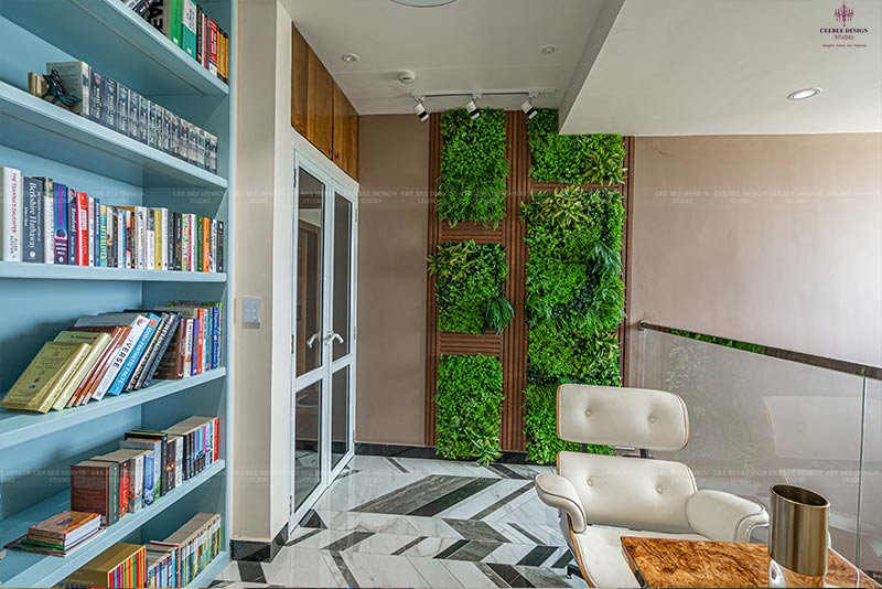 a green living wall adds a touch of nature to a home office creating a refreshing and vibrant atmosphere
