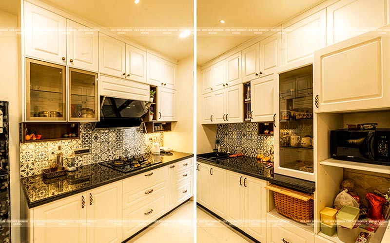 kitchen interior design with storage compartments