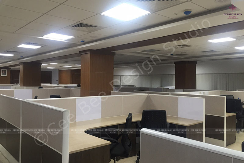 office cubicles in a spacious open area, providing privacy and a productive work environment