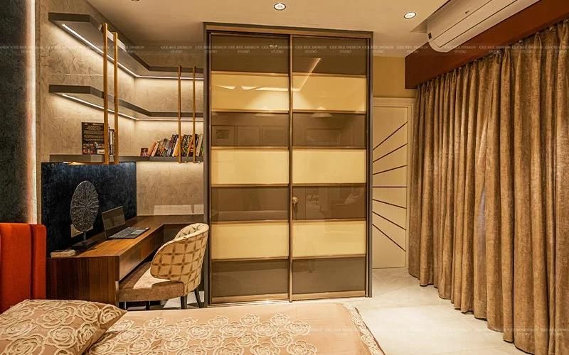 sliding door wardrobe with bed curtain and furniture chair
